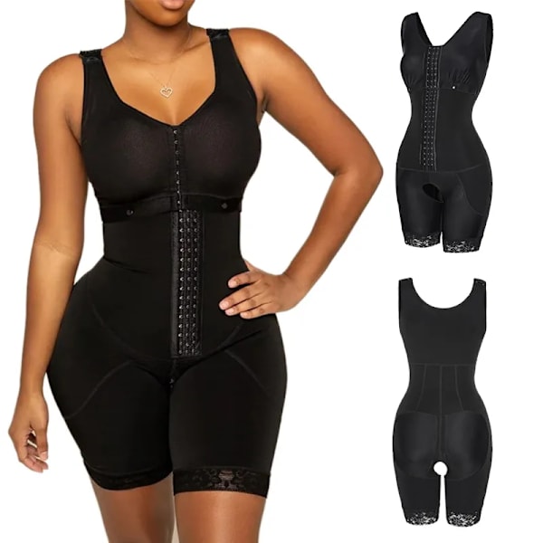 Plus Size Full Body Shapewear Magkontroll Skims Bantningskorsett Long Shaper Bysthållare och ärmar Fajas Colombianas Reductoras Black XL