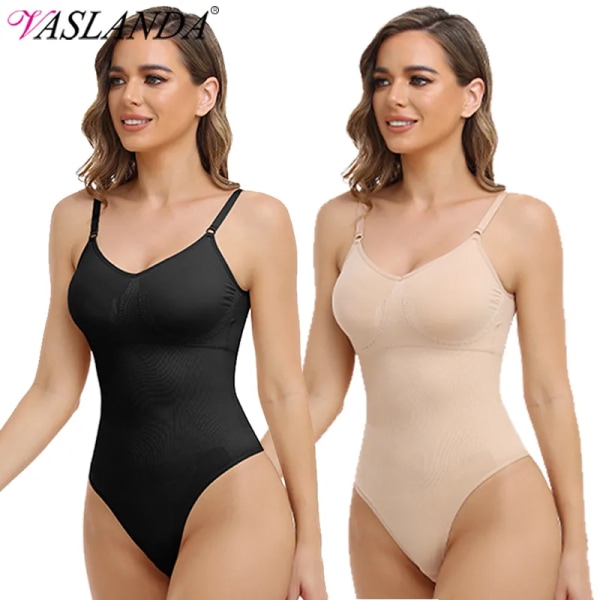 Sexig stringtrosa för kvinnor Magkontroll Shapewear V-ringad linne Underkläder Jumpsuit Slät kroppsformare midja Smal underkläder Nude-Thong M