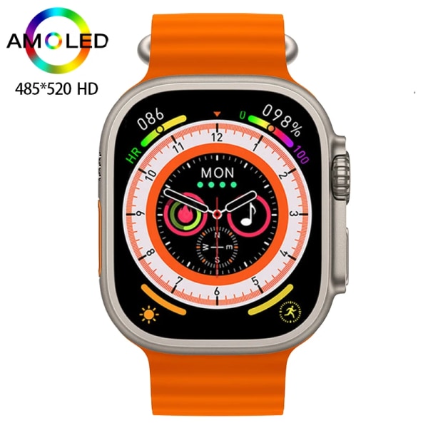 HK8 Pro Max Ultra Smart Watch Herr 49mm AMOLED Skärm Kompass NFC Smartwatch Blodtryck Fitness Klockor för Android IOS Orange