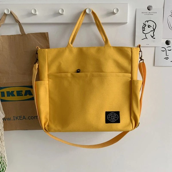 Hylhexyr Dam Retro Stora Väskor Bomulls Canvas Axelväska Mode Crossbody Handväska Dragkedja Casual Tote Multi Pocket Outer Zipper Yellow