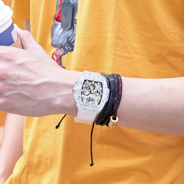 ONOLA märkesdesigner watch Herr 2021 casual unik Lyx Quartz armbandsur manlig fyrkantig Transparent vit Sport Watch ON6811 black red