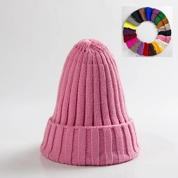 Unisex Bomullsblendade Varma Mjuka Stickade Mössor Hip Hop Vintermössor Beanies För Flickor Höstmössor Skullies Beanies pink