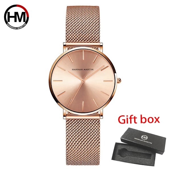 Hannah Martin Watch Japan Quartz Movement Enkel Vattentät Rose Gold Rostfritt stål Mesh Watch relogio feminino HM-CH36-1