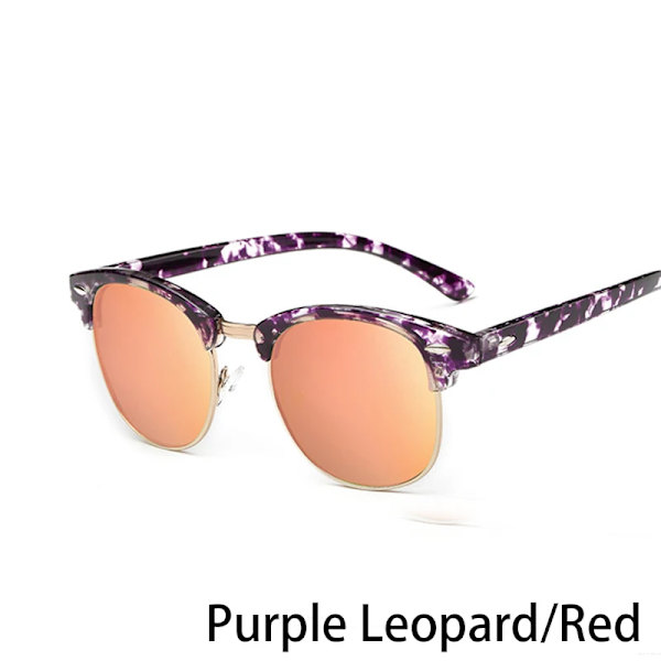 RUOBO Klassiska polariserade solglasögon för män Kvinnor Märkesdesign Körspegel Yta Lins Solglasögon Goggle UV400 Gafas De Sol Purple Leopard-Red Silver Frame