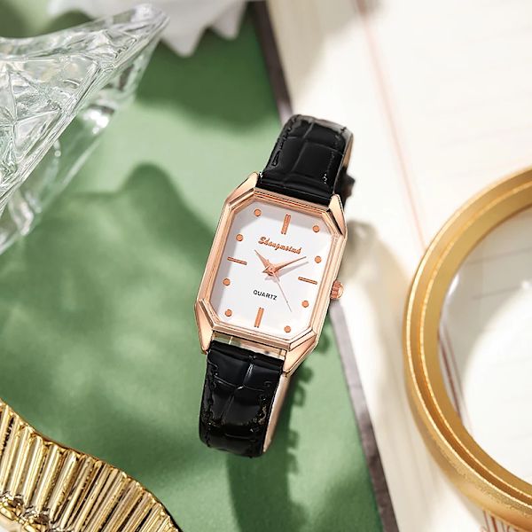 Märke Damklockor Mode Square Dam Quartz Watch Armband Grön Urtavla Enkel Rose Guld Urtavla Mesh Lyxiga Damklockor Black