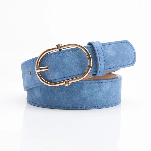 Nya Bälten för Kvinnor Enkelt Läder Guldspänne Matt Bälte Dam Jeans Klänning Byxor Midjeband Lyx Designer Märke Remmar Presenter Blue 105x2.8 cm