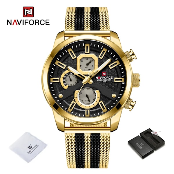 NAVIFORCE Kalenderklockor för män Casual Watch för män Quartz Armbandsklocka i rostfritt stål Watch Masculino 2022 GB-BOX