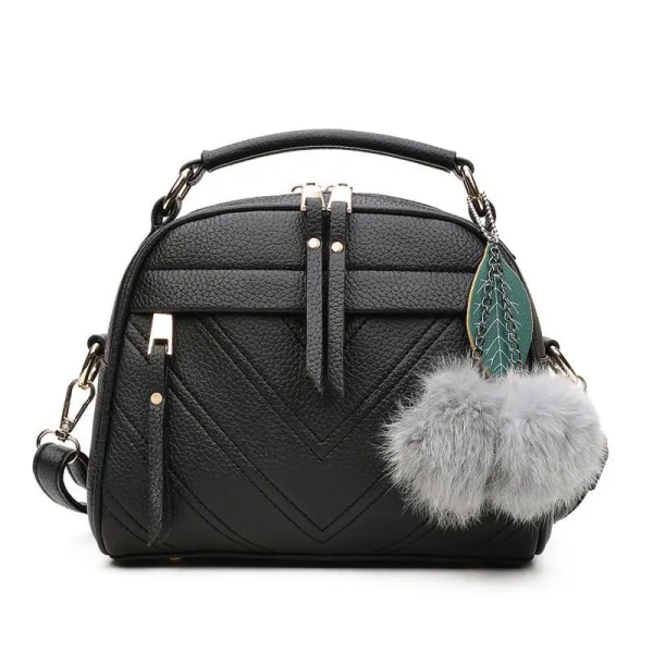 PU-läder liten handväska för kvinnor flicka mode tofs messenger väskor med boll Kvinnliga axelväskor Dam Party Crossby-väska black 22x12x17cm
