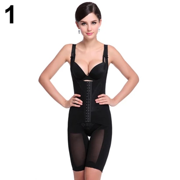 Kvinnor Sömlös Full Body Shaper Midja Underbyst Cincher Suit Kontroll Fast Mage Black XXL