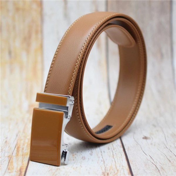 Koläderbälte för män Svart/blått/vitt/brunt/rött Automatiskt spänne Designerbälte Moderiktigt byxbälte Lyxigt märkesbälte Brown 100cm