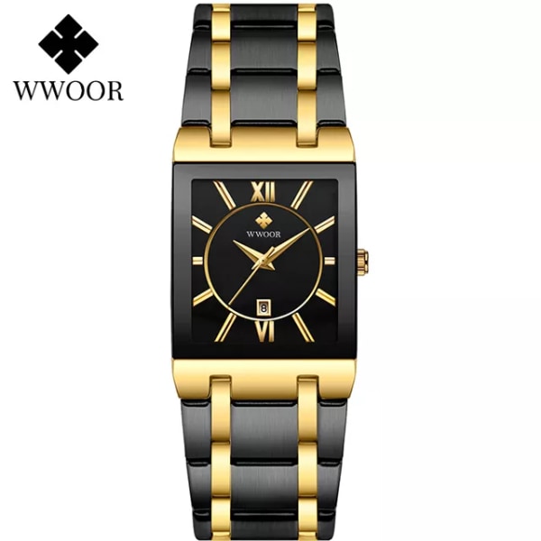 WWOOR Watch Toppmärke japanska kvartsklockor Fyrkantig svart watch i rostfritt stål Vattentät mode damarmbandsur gold black gold