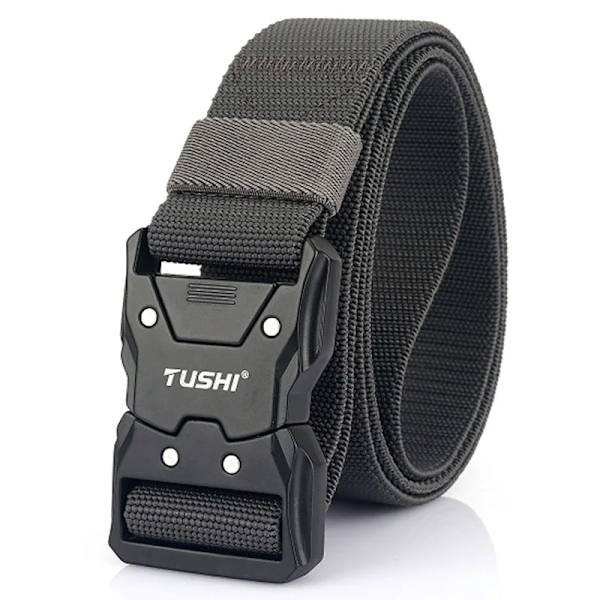 VATLTY Quick Release Elastiskt bälte Herr Hård legering Spänne Stark Äkta Nylon Dam Stretchbälte Utomhussport Arbetsbälte Hane Dark gray 115CM