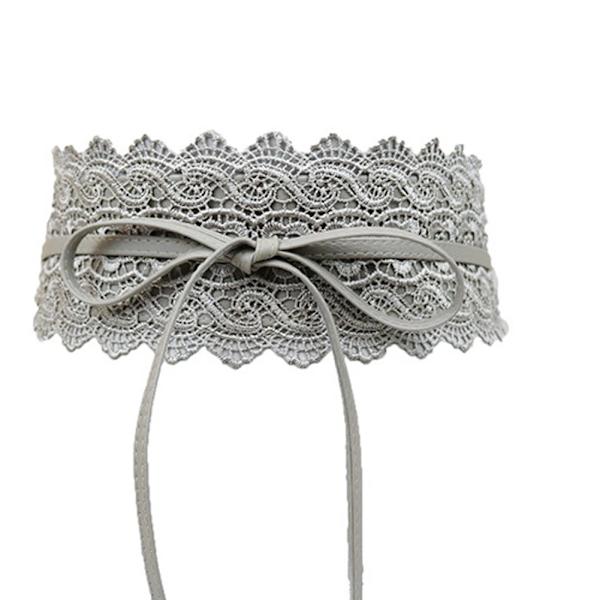 Dam midjeband Bred korsett Spetsbälte Kunstläder Spets Midjeband Damklänning Midjeband Enfärgad Slim Fit Bälten Rosett Gray
