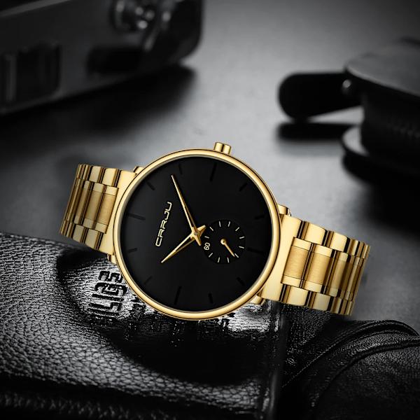CRRJU Herrklockor Watch i rostfritt stål Casual Lyx Vattentät Watch för Herr Watch Relogio Masculino white