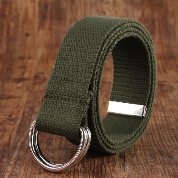 Mode bälte för män/kvinnor D-format dubbelringspänne Enkelt solid bomullscanvas All-match unisex canvasbälten Midjebälte lyx Army green 100cm