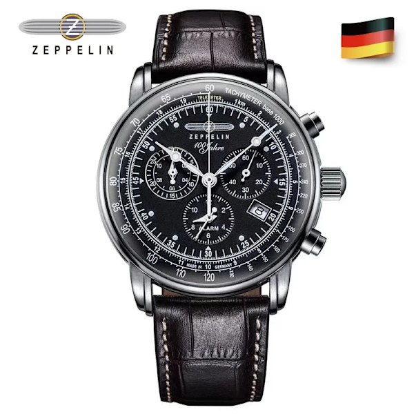 Nya Zeppelin Herrklockor Vattentät Lysande Toppmärke Lyx Läder Casual Kvarts Armbandsur Military Man Watch för Herr black black