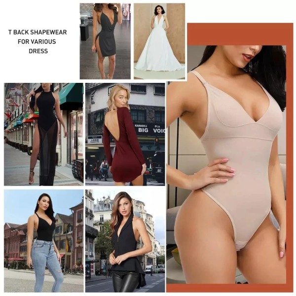 Kvinnor Djup V-hals Rygglös Body String String Formkläder Waist trainer Kroppsformare Seamless Slimming Underkläder Sexiga underkläder Nude L