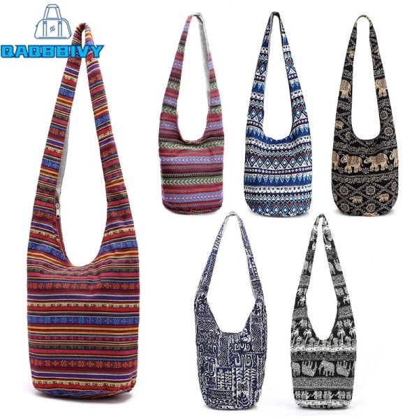 QAQBBIVY Ny kvinnor Etnisk stil Hippie Bucket Bag Axelväskor Dam Casual Shopping Tote Handväska Resväska Style 6