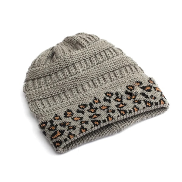 10 Färger Leopard Beanie Kvinnor Stretch Stickad Virkad Beanies Vintermössor För Kvinnor Varma Dam Messy Dark Grey One Size