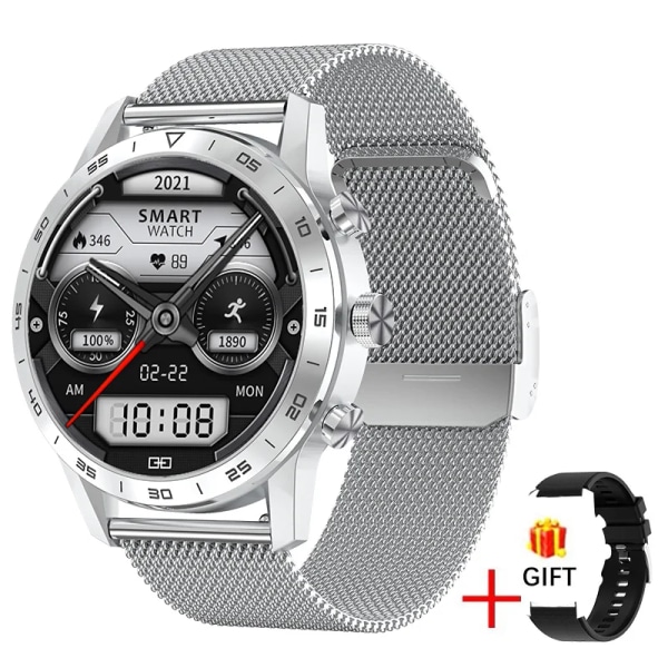 LIGE Nytt Bluetooth Call Smart Watch Herr HD Full Touch Sport Fitness Armband Vattentätt Lyx Herr SmartWatch För IOS Android Mesh belt silver Bluetooth call