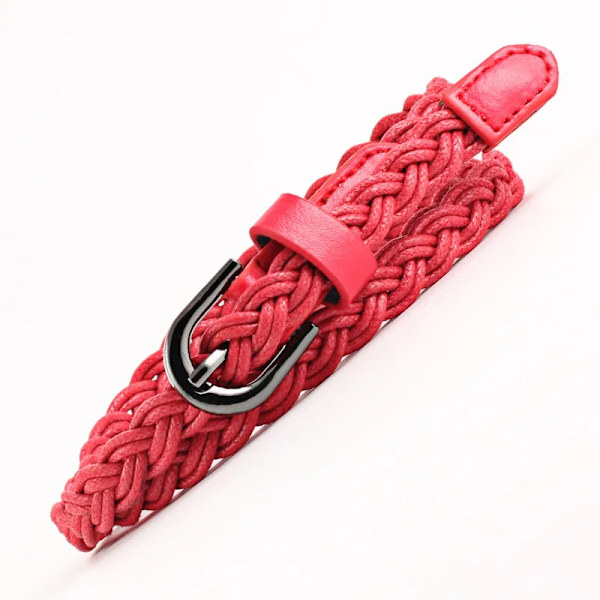 Mode Damer Livligt Flätat Casual PU-läder Smalt tunnt spänne Midjebälte Candy Skinny Midjeband Bälte för kvinnor gules 103cm