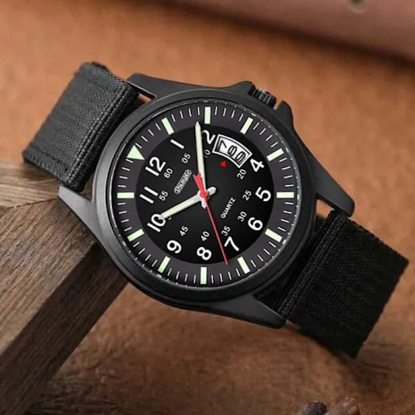 Mode Herr Nylon Klockor Lyx Herr Army Militär Quartz Watch Kalender Datum Armbandsur Relogio Masculino Black