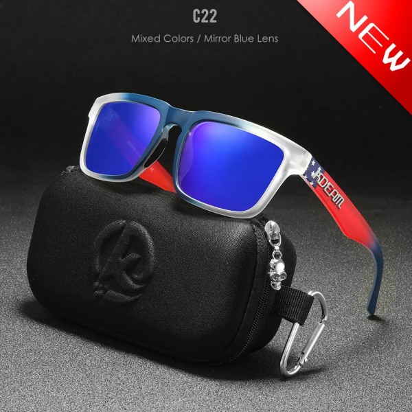 2022 nya KDEAM Ken Block polariserade solglasögon män fyrkantiga solglasögon reflekterande beläggning Spegellins UV400 märke med case C22 With B2 Case