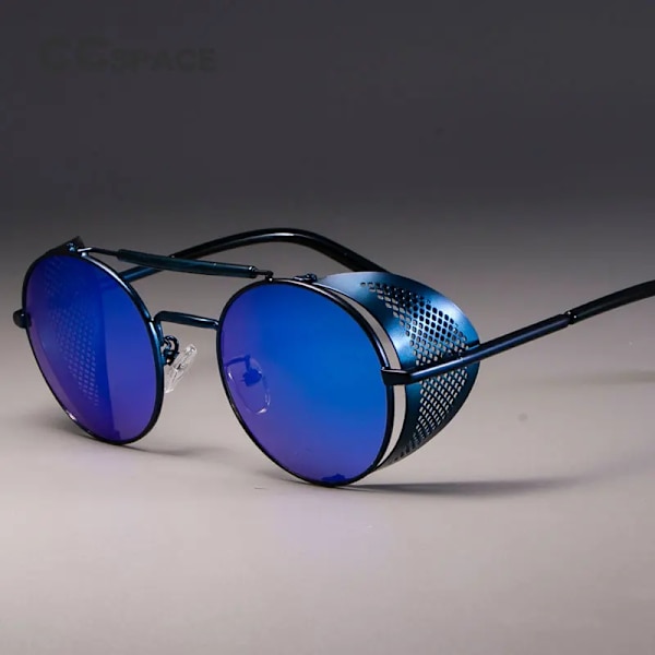 zml14 Retro runda metallsolglasögon Steampunk Män Dam Märke Designerglasögon Oculos De Sol Shades UV-skydd silver black