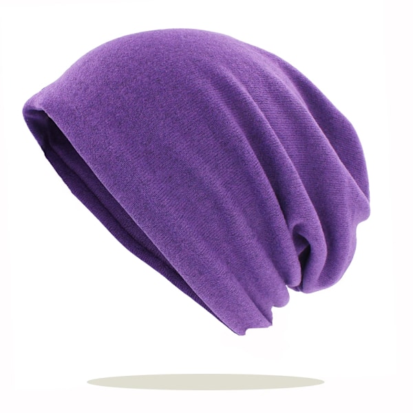 Två-i-ett-mössor Skullies Beanies Herrar Kvinnor Lös Sittande Mjuk Höst Vår Kemoterapi Varma Hattar Dam Tunn Flick Scarf Förlust Alopecia Feminino Ht227 Purple For 54-58 cm