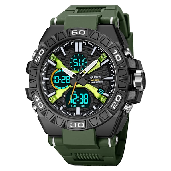 Ny STRYVE- watch för män högkvalitativ digital-analog Dual Movement 5ATM vattentäta klockor Mode sport watch 8025 8026 green