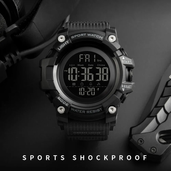 SKMEI Countdown Stoppur Watch Herrklockor Toppmärke Lyx Watch Vattentät LED Elektronisk Digital Watch green
