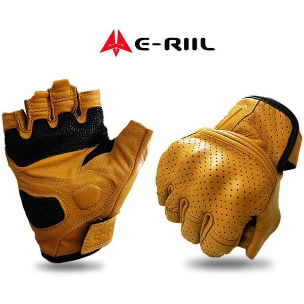 Perforerade Motorcykelhalvfingerhandskar Herr Motorcykel Läderhandskar Sommar Moto Handskar Fingerlösa Andningsbara Racinghandskar ERG-05 Yellow M