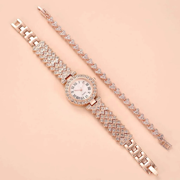 Watch för damklockor 2023 Set produkterna Watch Lyxmärke Reloj Mujer Watch diamant stålband Gold-2pcs