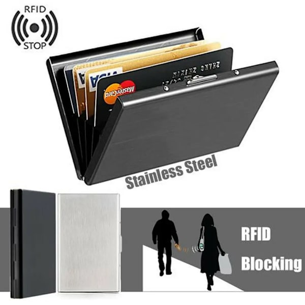 Rostfritt stål ID Kreditkortshållare Case Rostfritt stål Smal RFID Blockerande Anti-scan plånbok för Researbete Business Lavender