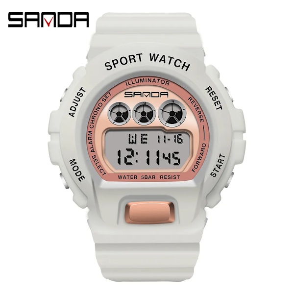 SANDA Mode Enkel Watch Herr Militärklockor Väckarklocka Ms Resistant Vattentät Digital Watch reloj hombre white rose gold
