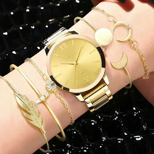 6/5/3PCS 2022 Lyx Damklockor Set Armband Armbandsur Mode Dam Quartz Watch Klänning Kvinnlig Klocka Montre Femme Relogio 5PCS Gold C
