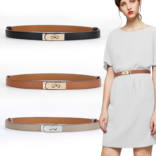 2022 Nytt lyxvarumärke högkvalitativt kvinnor i äkta läder 1,8 cm bredd Bälten Golden Lock Spänne Klänning Jeans Tröja Midjeband Bälte Camel 105CM