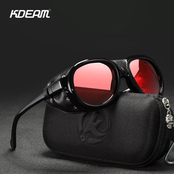 KDEAM Nya Pilot Solglasögon Steampunk Mirror UV400 Glasögon Män Kvinnor Utomhus körskydd med gratis case C1 Free Case