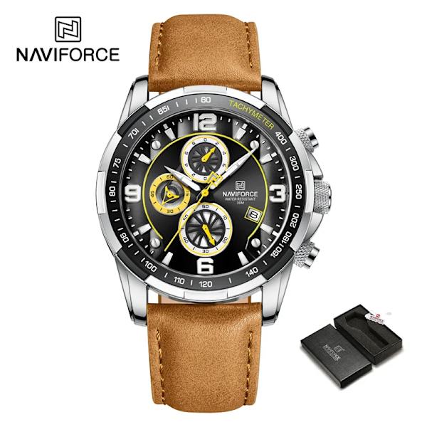 NAVIFORCE Luminous Hands Herrklockor Toppmärke Watch Vattentät Watch Herr Lyx Chronograph Quartz Herrklocka SBBN-BOX