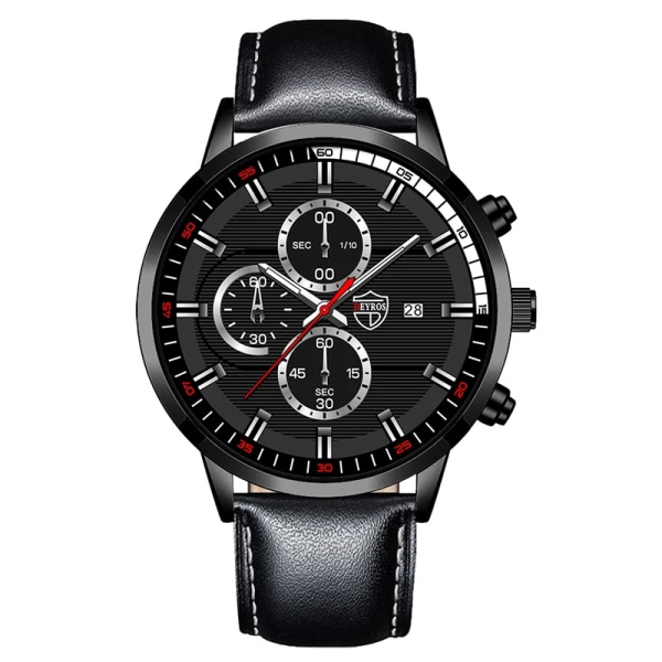 Herrmode Lyx Sportklockor Herr Business Casual Quartz Armbandsur Kalender Man Rostfritt stål Lysande watch Leather Black Silver