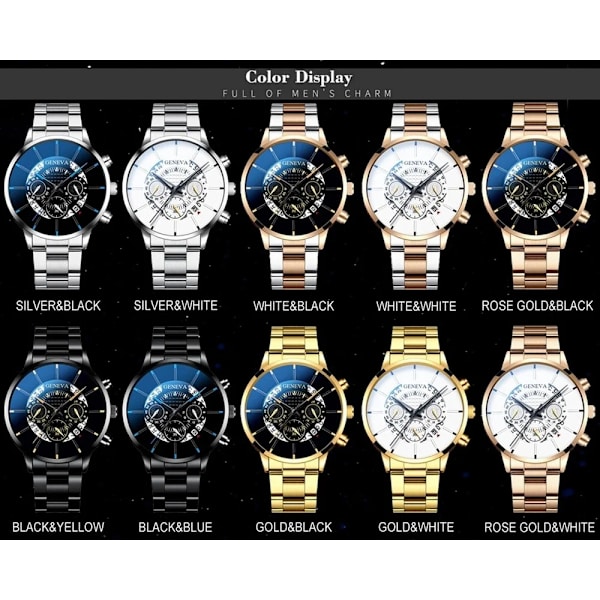 Herrklockor i rostfritt stål vattentät kalender watch Man lyxig affärsklänning watch för män mode manlig watch Black - Gold Pointer