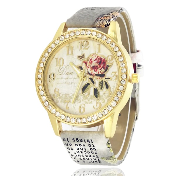 Mode Damklockor Kvinnor Printed Watch Lyx Casual Quartz Läder Watch Mode Kvinnlig Klänning Klockor Relogio Grey