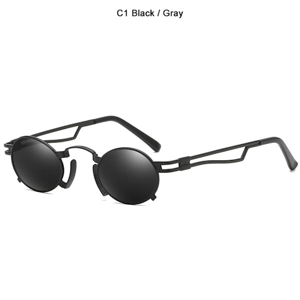 JackJad Metal Oval Båge Steampunk Gothic Vampire Solglasögon Unisex Retro 1980-talet UV400 Solglasögon Cosplay Styling Oculos De Sol C1 Black Gray UV400