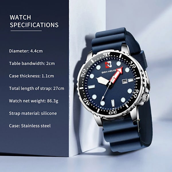 Ben Nevis herrklockor Lyxig analog watch med datum Watch Vattentät silikongummirem Relogio Masculino blue