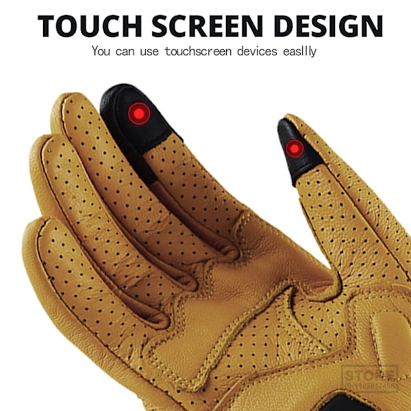 Andningsbara Motorcykelhandskar Äkta Läder Guantes Moto Motorcykel Vindtäta Cykel Racing Herr Dam Getläder Yellow M