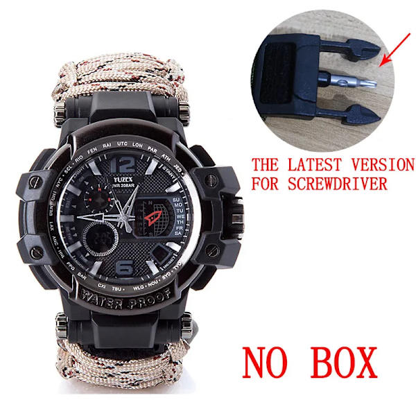 Utomhus Survival Watch Multifunktionell Vattentät Militär Taktisk Paracord Watch Armband Camping Vandring Nödutrustning EDC gold no box