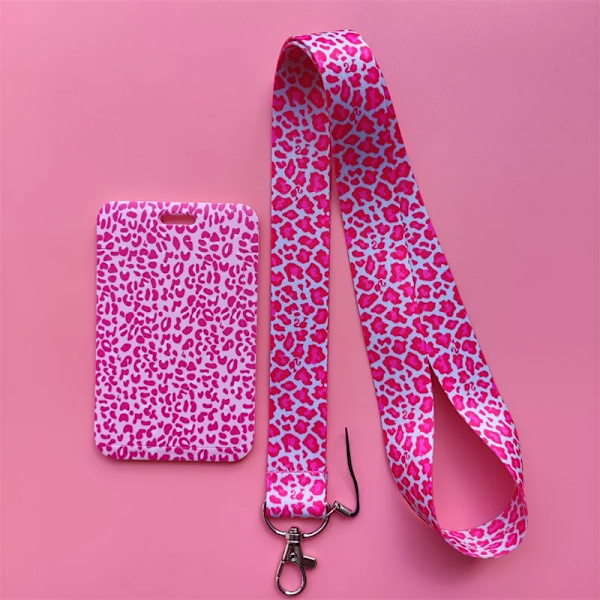 Mode print flickor visitkort student campus kort hängande hals väska Korthållare Lanyard ID-kort case Leopard card holder(.1447)