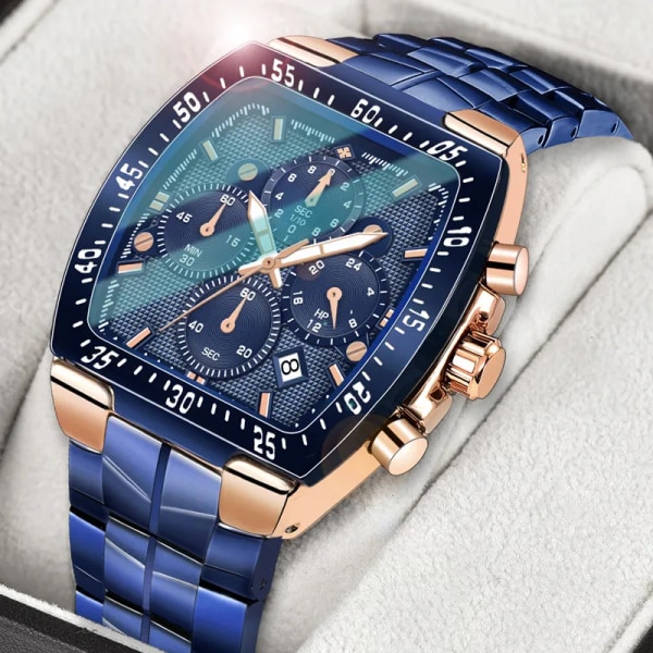 WWOOR Herr Kronograf Sportklockor För Herr Mode Fyrkantiga Toppmärke Lyx Rostfritt Stål Vattentät Watch Reloj Hombre Rose black