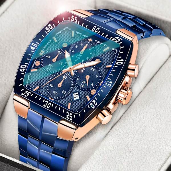WWOOR Herr Kronograf Sportklockor För Herr Mode Fyrkantiga Toppmärke Lyx Rostfritt Stål Vattentät Watch Reloj Hombre White black box