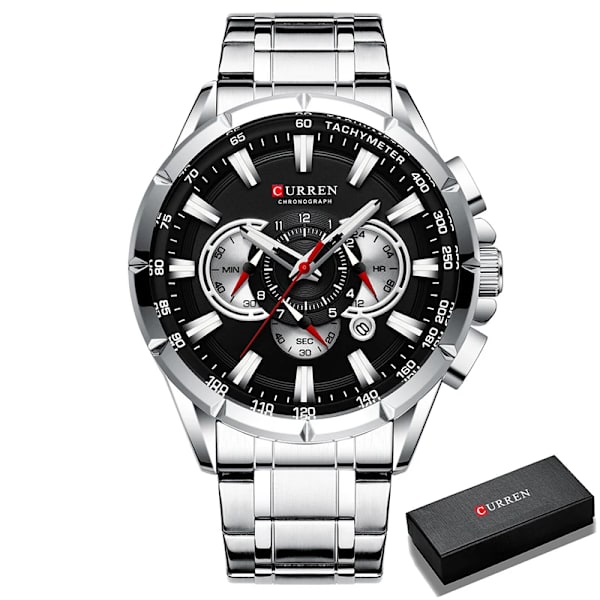 Curren Watch Topp Lyxmärke Big Urtavla Blue Quartz Herrklockor Kronograf Sport Armbandsur Man Rostfritt stål Datumklocka S B Box